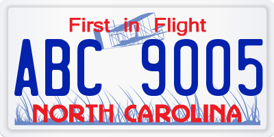 NC license plate ABC9005