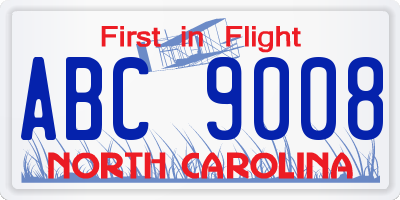 NC license plate ABC9008