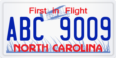 NC license plate ABC9009