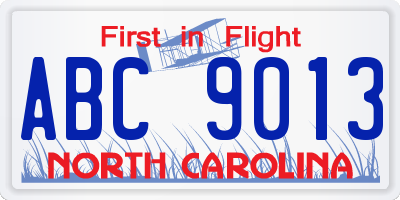 NC license plate ABC9013