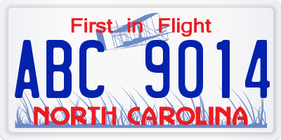 NC license plate ABC9014