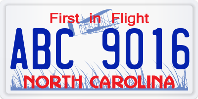 NC license plate ABC9016