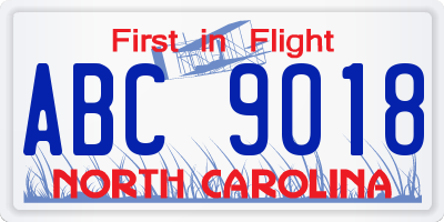NC license plate ABC9018