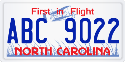 NC license plate ABC9022