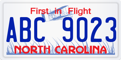 NC license plate ABC9023