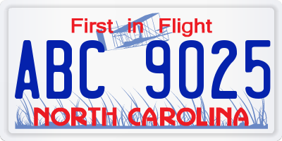 NC license plate ABC9025