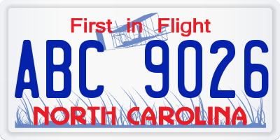 NC license plate ABC9026