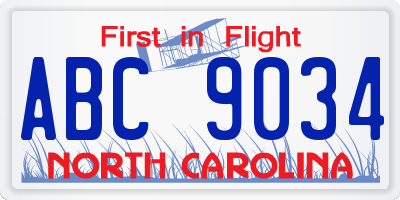 NC license plate ABC9034