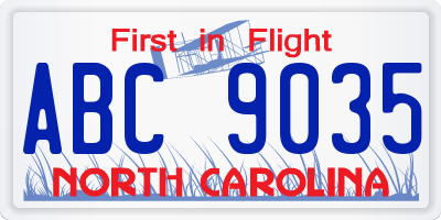 NC license plate ABC9035