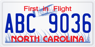 NC license plate ABC9036