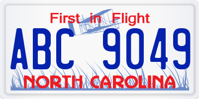 NC license plate ABC9049