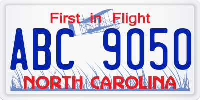 NC license plate ABC9050