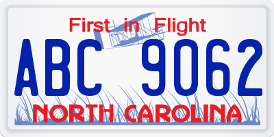 NC license plate ABC9062