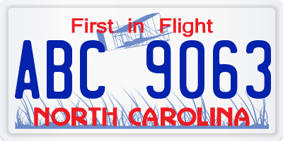 NC license plate ABC9063