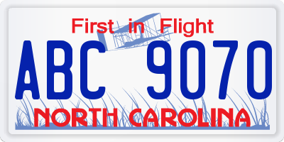 NC license plate ABC9070