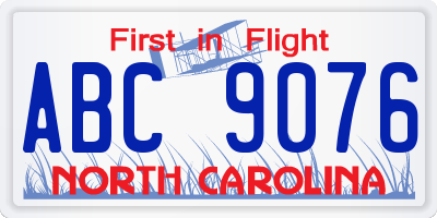 NC license plate ABC9076