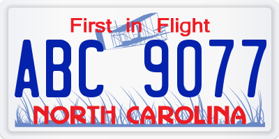NC license plate ABC9077
