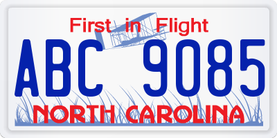 NC license plate ABC9085