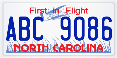 NC license plate ABC9086