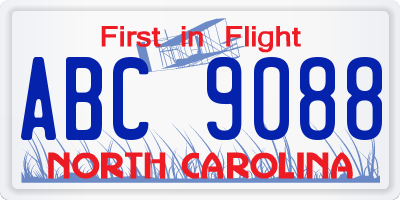 NC license plate ABC9088