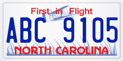 NC license plate ABC9105