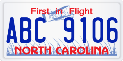 NC license plate ABC9106