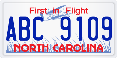 NC license plate ABC9109