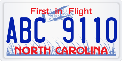 NC license plate ABC9110