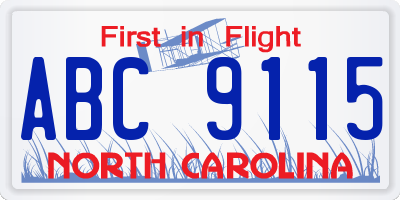 NC license plate ABC9115