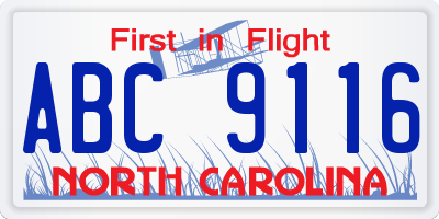 NC license plate ABC9116