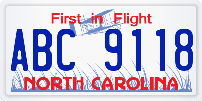 NC license plate ABC9118