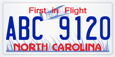 NC license plate ABC9120