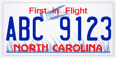 NC license plate ABC9123