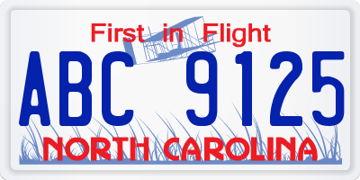 NC license plate ABC9125