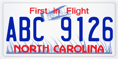 NC license plate ABC9126