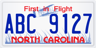 NC license plate ABC9127
