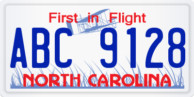 NC license plate ABC9128