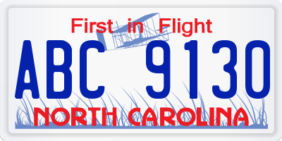 NC license plate ABC9130