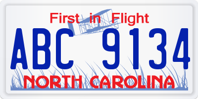 NC license plate ABC9134
