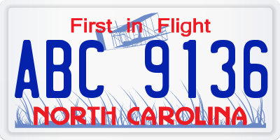 NC license plate ABC9136