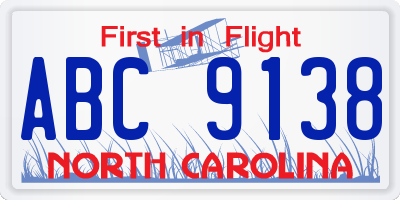 NC license plate ABC9138