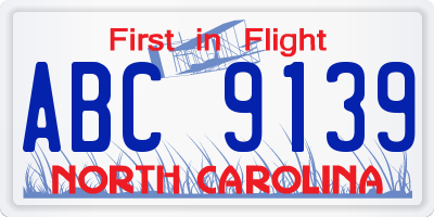 NC license plate ABC9139