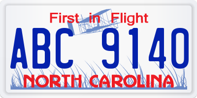 NC license plate ABC9140
