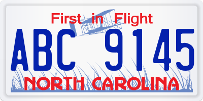 NC license plate ABC9145