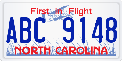 NC license plate ABC9148