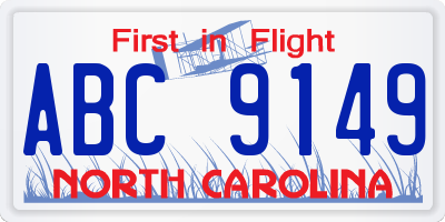 NC license plate ABC9149