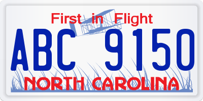 NC license plate ABC9150