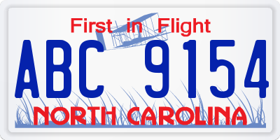 NC license plate ABC9154