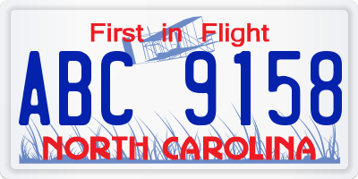 NC license plate ABC9158