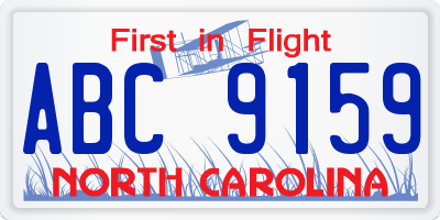 NC license plate ABC9159